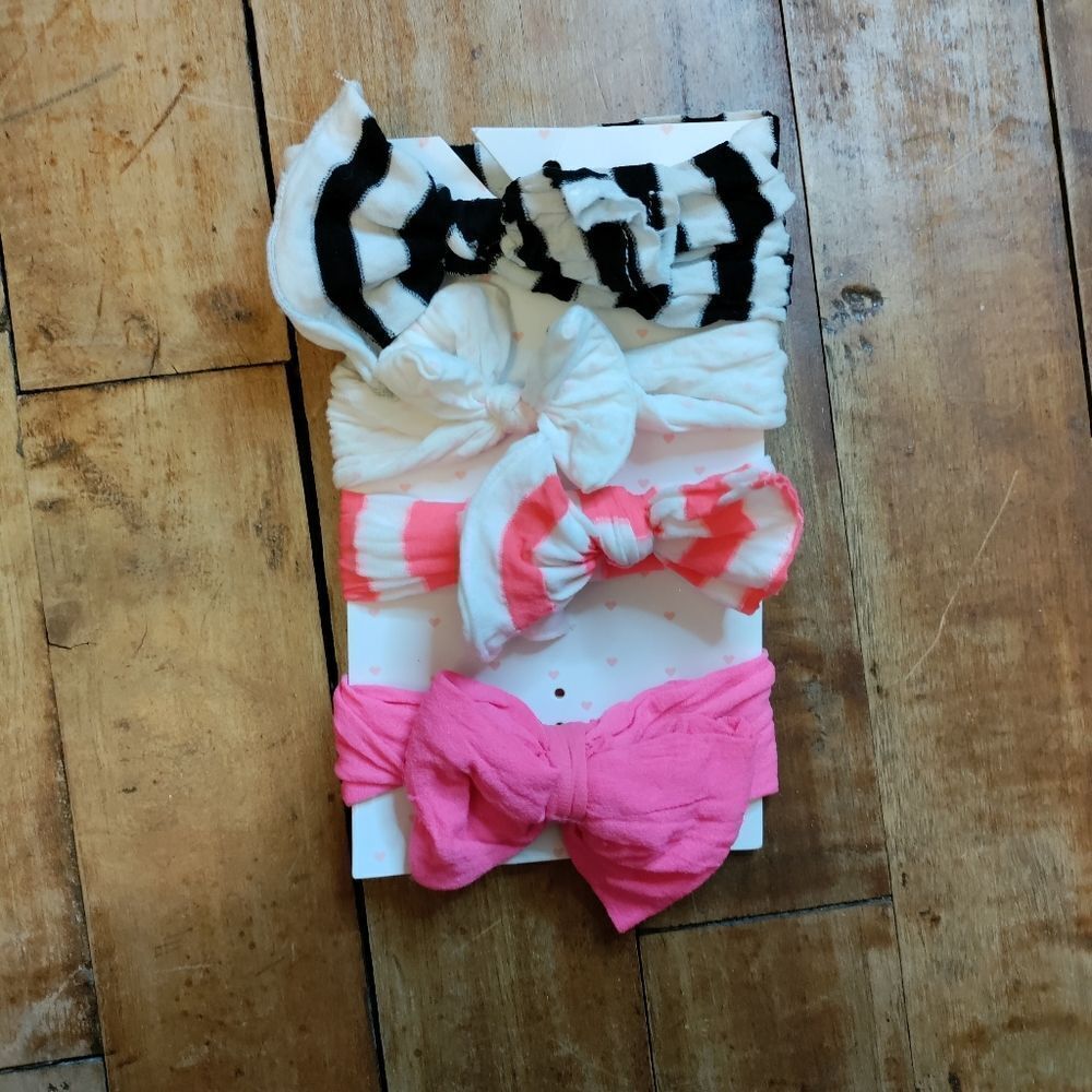 Capelli baby girl headbands nylon hot pink white black stripe bundle 4 headbands